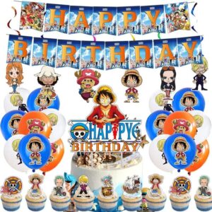 Piece Anime Birthday Decorations Party Supplies Party Favor Include Happy Birthday Banner, Cake Topper,Balloon，Cupcake Toppers, Anime Decorations for Girls