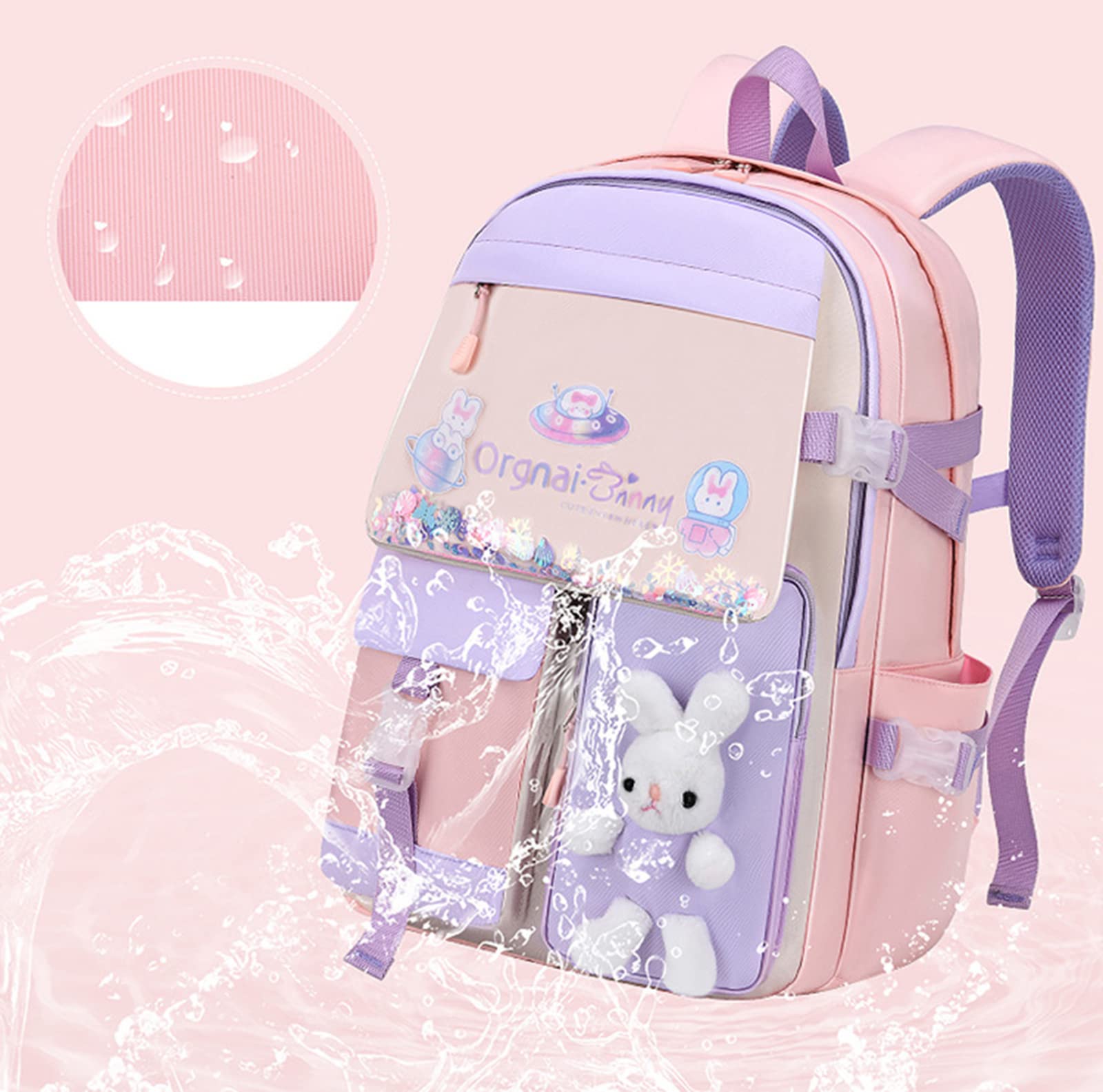 Lvswebe Girls Cute Bunny Backpack Kawaii School Bags Waterproof Laptop Backpack Pink Medium