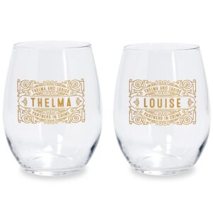 bad bananas thelma and louise - gift for best friends - set of two 21 oz stemless wine glasses - friendship bestie bff birthday gifts for best friends women