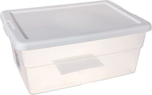 sterilite 16448106 16 quart (qt) storage box container, white lids and clear base [y210-2]