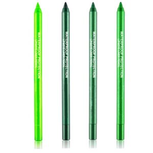 go ho 4 colors green eyeshadow pencil set,metallic eyeliner pencil kit matte&shimmer eyeshadow stick long lasting professional eye makeup colorful eye liner for women