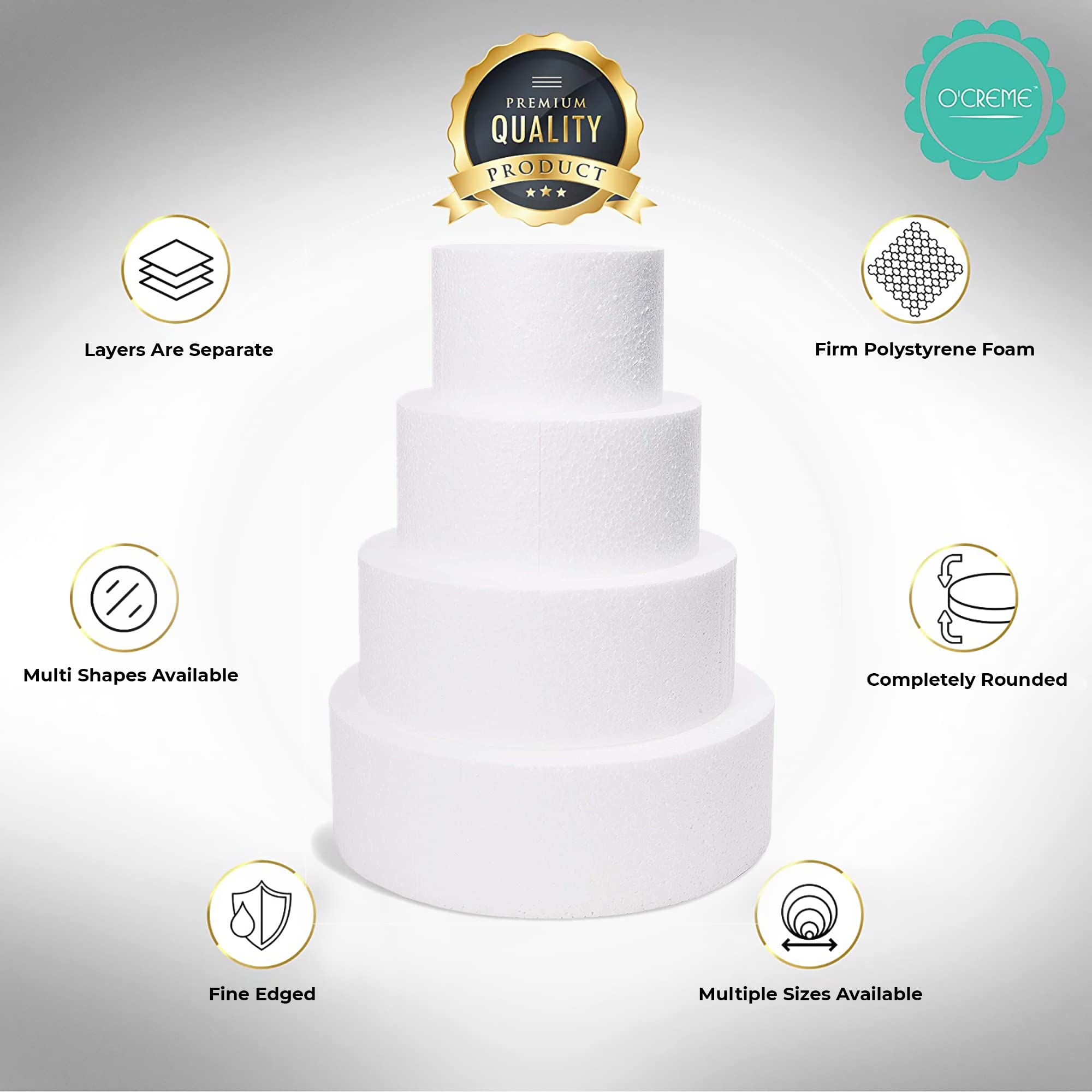 O'Creme Polystyrene Dummy Cake Decorating Display for Baked Goods Bakery Supplies Square Shape (4”H x 9”)