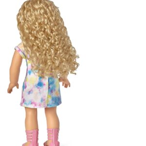 American Girl Truly Me 18-inch Doll #115 with Gray Eyes, Curly Blonde Hair, Light Skin, Tie Dye T-shirt Dress, For Ages 6+