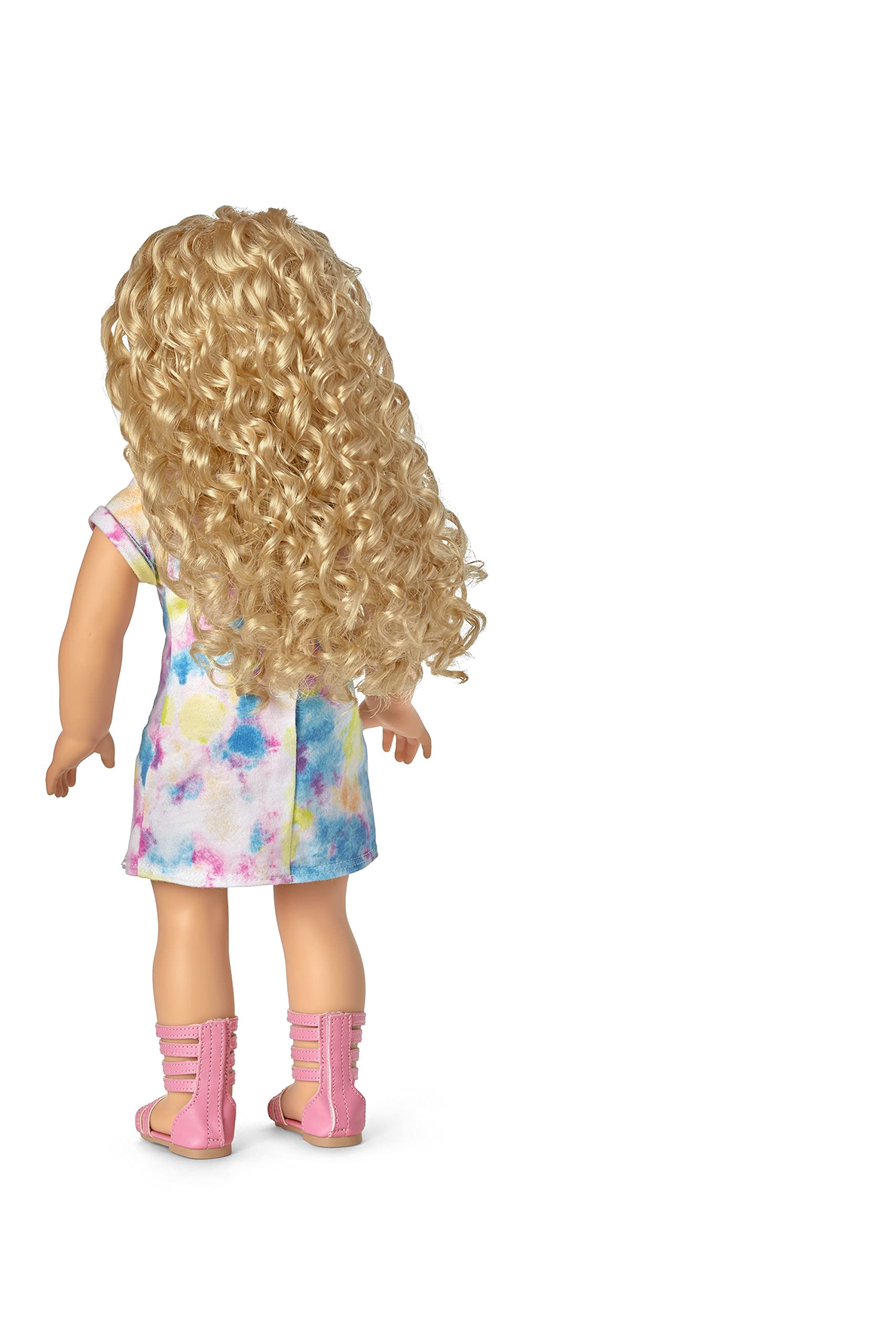 American Girl Truly Me 18-inch Doll #115 with Gray Eyes, Curly Blonde Hair, Light Skin, Tie Dye T-shirt Dress, For Ages 6+