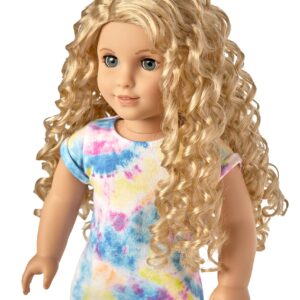 American Girl Truly Me 18-inch Doll #115 with Gray Eyes, Curly Blonde Hair, Light Skin, Tie Dye T-shirt Dress, For Ages 6+