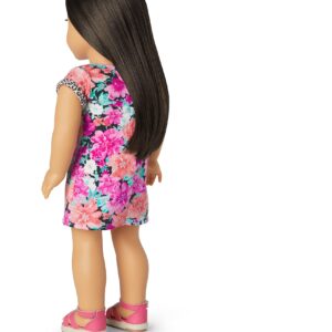 American Girl Truly Me 18-inch Doll #124 with Brown Eyes, Black-Brown Hair, Lt-to-Med Skin, T-shirt Dress, For Ages 6+, Floral