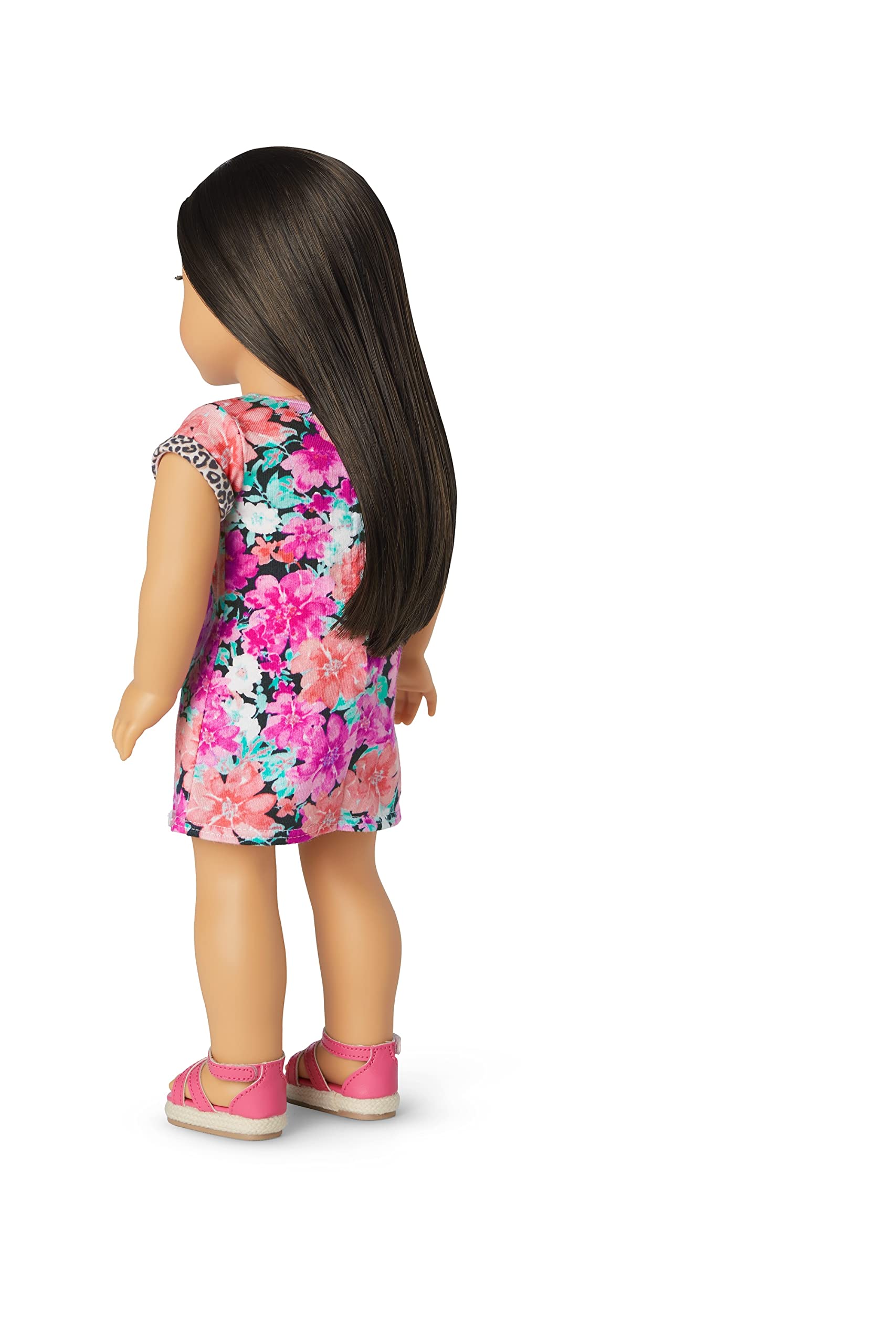 American Girl Truly Me 18-inch Doll #124 with Brown Eyes, Black-Brown Hair, Lt-to-Med Skin, T-shirt Dress, For Ages 6+, Floral