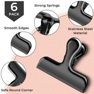 6 Packs Black Bag Clips for Food Packages, Chip Clips Bag Clips Food Clips, Stainless Steel Chip Clip for Food Packages, Bag Clips for Food Storage