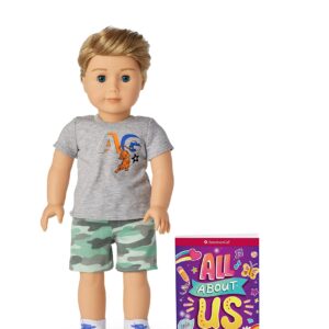 American Girl Truly Me 18-inch Doll #104 with Blue Eyes, Caramel Hair, Light Skin, Camo Shorts and Gray T-shirt, For Ages 6+