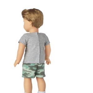 American Girl Truly Me 18-inch Doll #104 with Blue Eyes, Caramel Hair, Light Skin, Camo Shorts and Gray T-shirt, For Ages 6+
