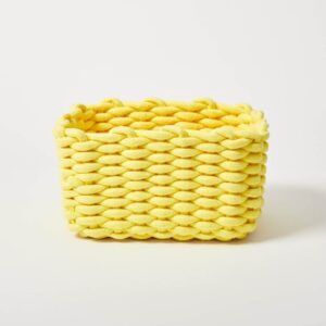 dormify small chunky knit basket yellow | compact & lightweight storage | durable basket | knitted design | versatile storage solution | dorm & bedroom essential