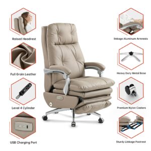 LEAGOO S001 Automatic Executive Home Office Chair Electric Big and Tall Ergonomic Reclining Office Chair with Foot Rest, High-Back PU Leather Computer Desk Chairs with Wheels Rolling Task Chair