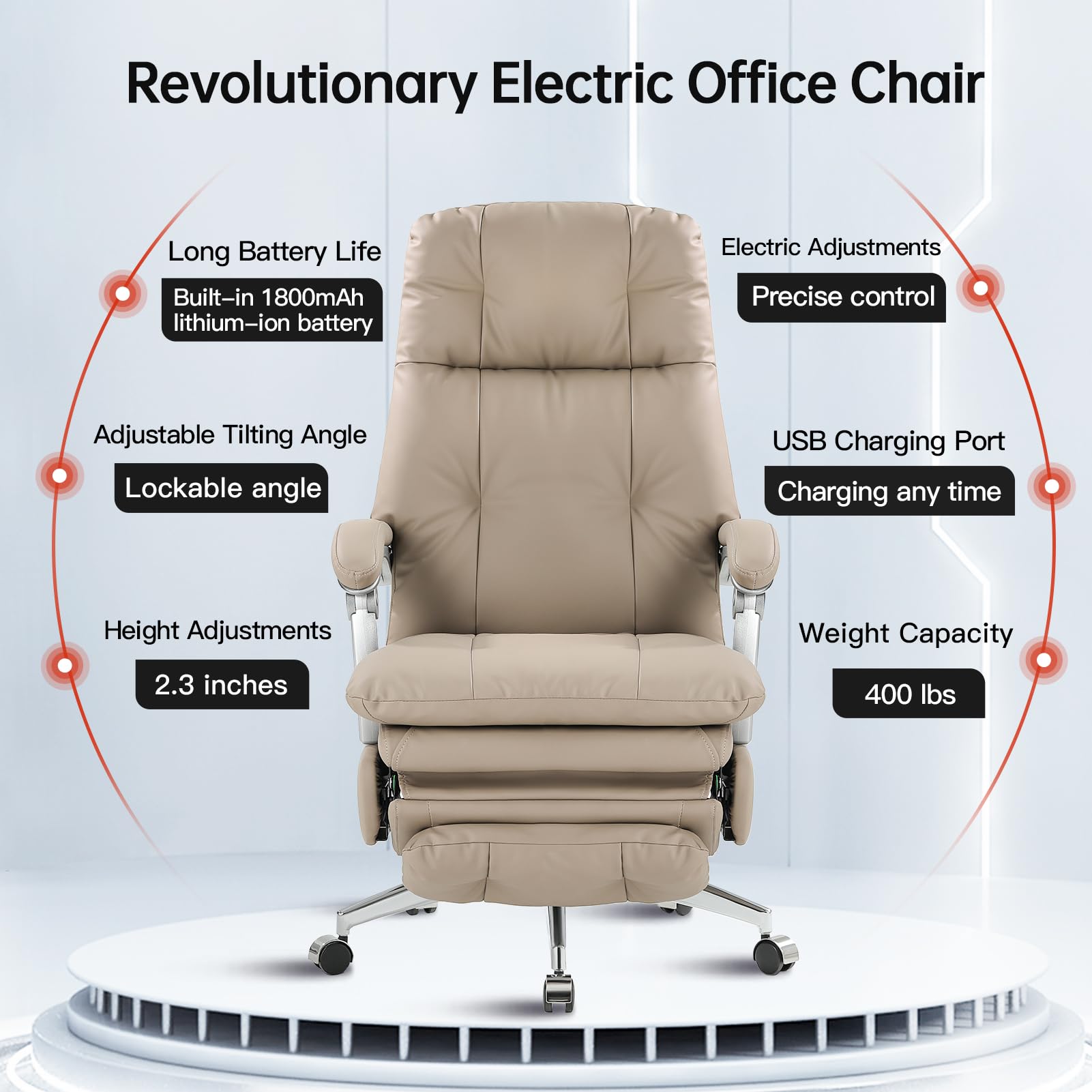 LEAGOO S001 Automatic Executive Home Office Chair Electric Big and Tall Ergonomic Reclining Office Chair with Foot Rest, High-Back PU Leather Computer Desk Chairs with Wheels Rolling Task Chair