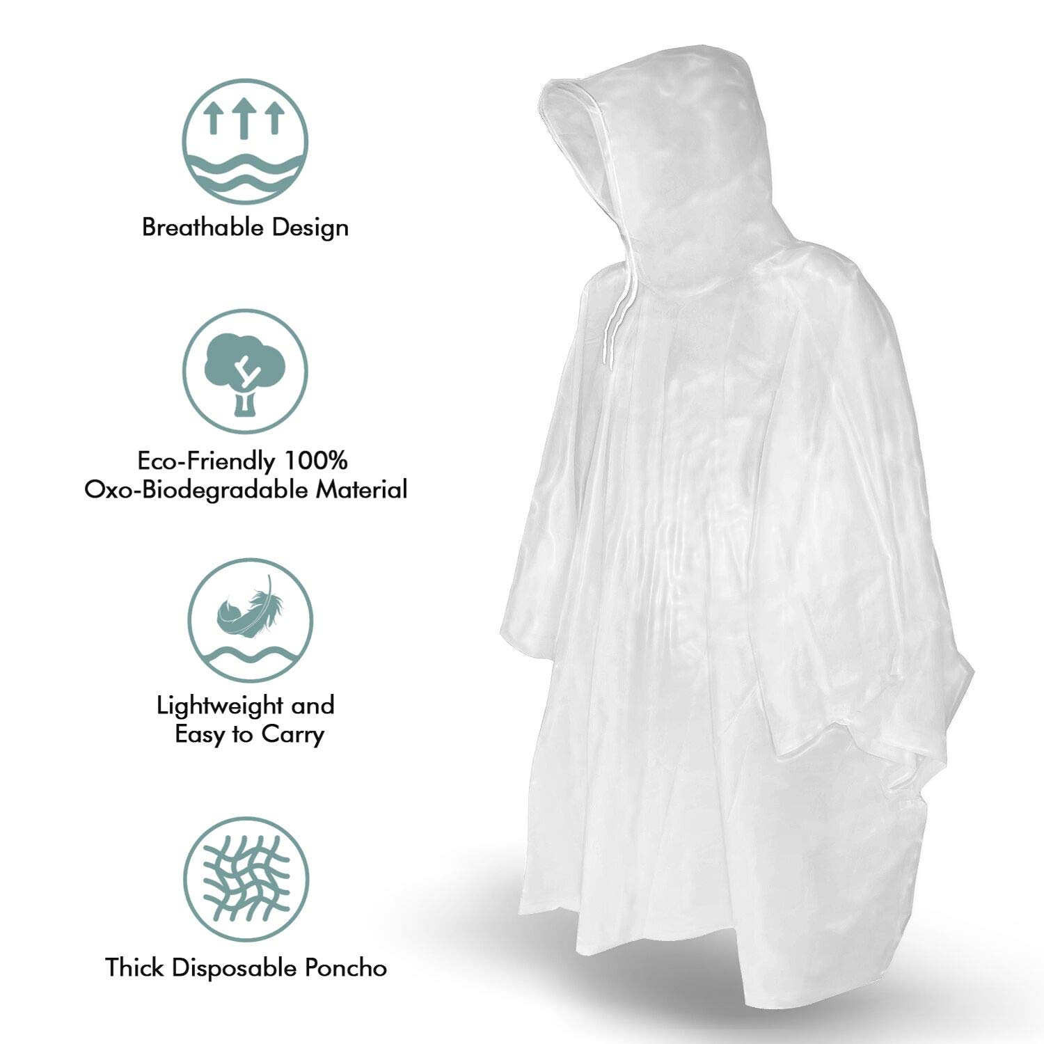 TORASO Rain Poncho with Hood for Adults, Disposable Clear Rain Poncho Adult Emergency Raincoats Disposable（YP, 2pcs）