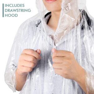 TORASO Rain Poncho with Hood for Adults, Disposable Clear Rain Poncho Adult Emergency Raincoats Disposable（YP, 2pcs）