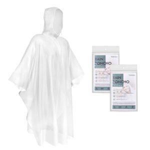 TORASO Rain Poncho with Hood for Adults, Disposable Clear Rain Poncho Adult Emergency Raincoats Disposable（YP, 2pcs）