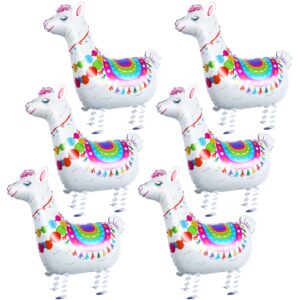 6 pcs walking llama animal balloons self standing lovely white alpaca llama foil balloons for mexican fiesta themed party children birthday party baby shower wedding party decorations