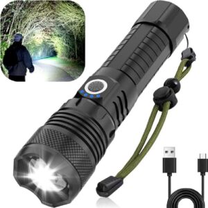 victoper led flashlights, high powered 10000 lumens super bright tactical flashlight, rechargeable, 5 modes zoomable waterproof flash lights for emergency, outdoor, home, camping, hiking