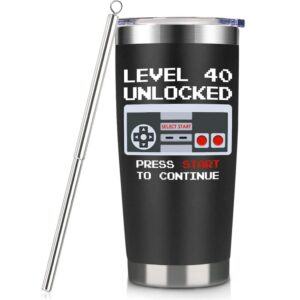 40th birthday gifts men birthday gifts for him 20oz level 40 unlocked wine tumbler gifts for video game lovers husband boyfriend teen boys bday xmas party presents black travel cup with straw