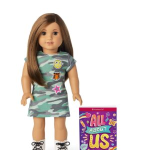 American Girl Truly Me 18-inch Doll #107 with Brown Eyes, Brown Hair, Light-to-Medium Skin, Camo T-shirt Dress, For Ages 6+