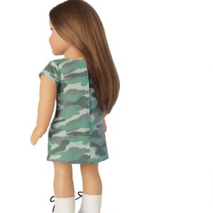 American Girl Truly Me 18-inch Doll #107 with Brown Eyes, Brown Hair, Light-to-Medium Skin, Camo T-shirt Dress, For Ages 6+