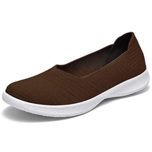 lancrop women's loafer slip on shoes- mesh knit casual nurse walking shoes flat ballet sneakers 8 us, label 39.5 brown