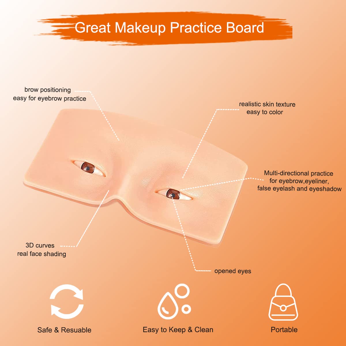 Makeup Practice Face Board, 3D Reusable Makeup Mannequin Face Eyeshadow Mannequin, Make up Practice Face with Makeup Kit for Professional Makeup Artists Students and Beginners to Practice Eyes Makeup