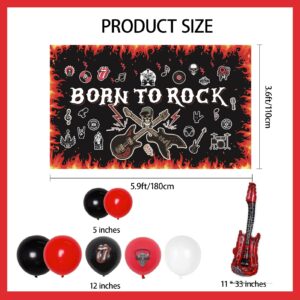 Crenics Rock and Roll Party Decorations - Large Born to Rock Backdrop Banner, Balloons Arch Kit and Guitar Foil Balloons for Rock Star Music Theme Birthday Party Supplies