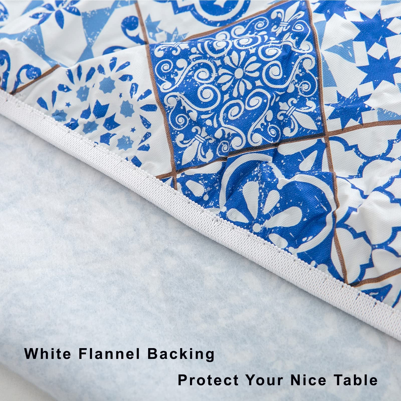 LIBERECOO Round Vinyl Fitted Tablecloth with Flannel Backing Elastic Edge Plastic Table Cover Waterproof Table Cloth Stain-Resistant Wipeable for 40"-44" Round Table