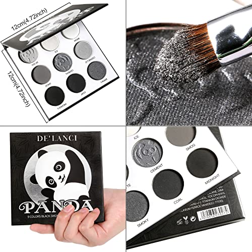 Afflano Gray Eyeshadow Palette Grey Black White Silver, Blendable Smokey Eye Eyeshadow Palette, for SFX Skull Goth Look Halloween Makeup Palette, Long Lasting Dark Eye Shadow Pallet - Panda