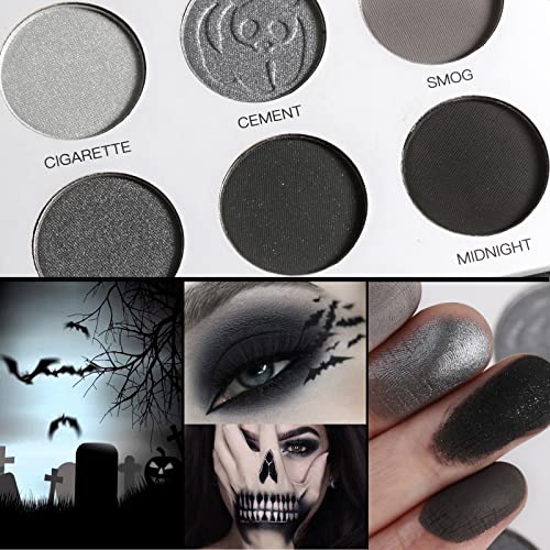 Afflano Gray Eyeshadow Palette Grey Black White Silver, Blendable Smokey Eye Eyeshadow Palette, for SFX Skull Goth Look Halloween Makeup Palette, Long Lasting Dark Eye Shadow Pallet - Panda