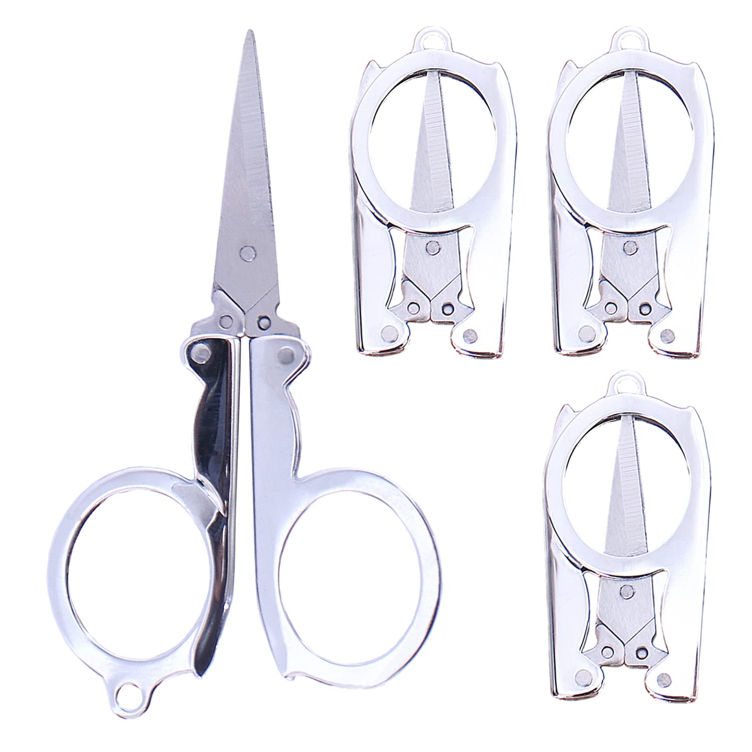 Folding Scissors,Portable Mini Travel Trip Scissors,Safety Foldable Small Scissors,Crafting Scissors,Stainless Steel Telescopic Cutter Used for Home Office,School, Camping 4 Pack