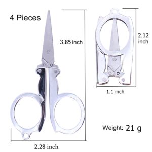 Folding Scissors,Portable Mini Travel Trip Scissors,Safety Foldable Small Scissors,Crafting Scissors,Stainless Steel Telescopic Cutter Used for Home Office,School, Camping 4 Pack