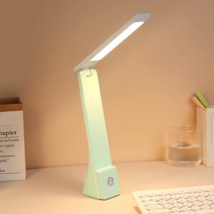 cometmars led desk lamp (green), cordless lamp with 3 lighting modes, rechargeable reading lamp with adjustable arm, foldable eye caring table light for home office study