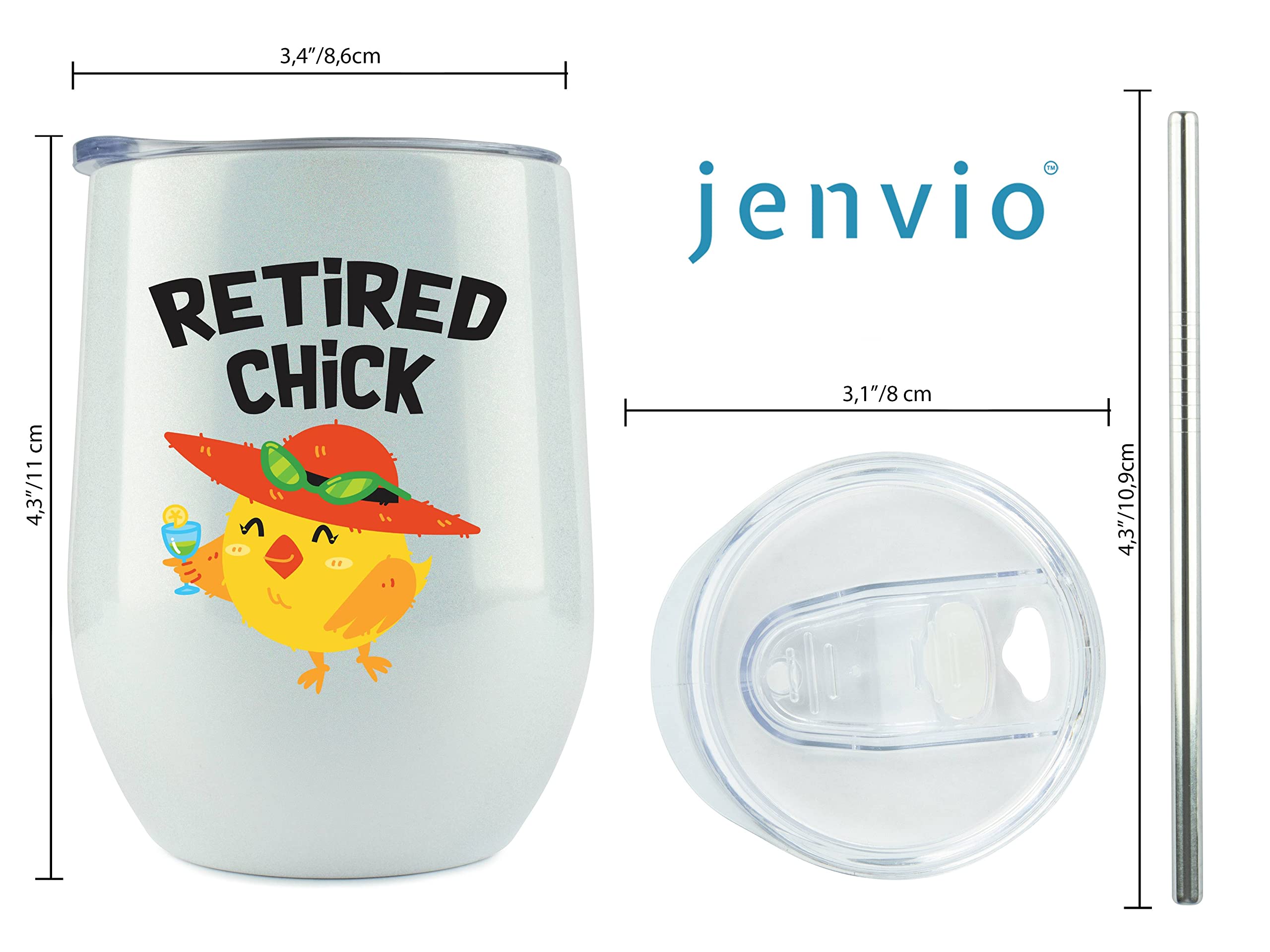 JENVIO Retirement Gifts for Women | 12 Ounce Wine/Coffee Stainless Steel Travel Tumbler/Mug w Sliding Lid Straw and Gift Box | Funny Teacher Coworker Farewell Themed Glass Valentine's Day