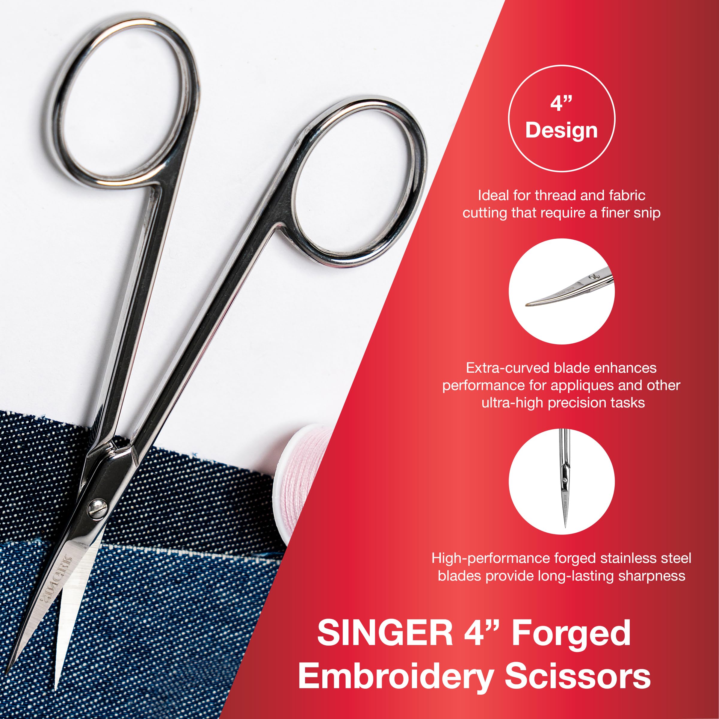 SINGER ProSeries 12 Inch Sewing Scissors Heavy Duty Chrome Plated Forged Stainless Steel Industrial Tailor Shears, 4 Inch Embroidery Scissors, 144 Inch Tape Measure, and Fabric Marking Pencils