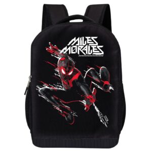 marvel comics spiderman backpack - into the spider-verse black knapsack 16 inch mesh padded bag (miles morales)