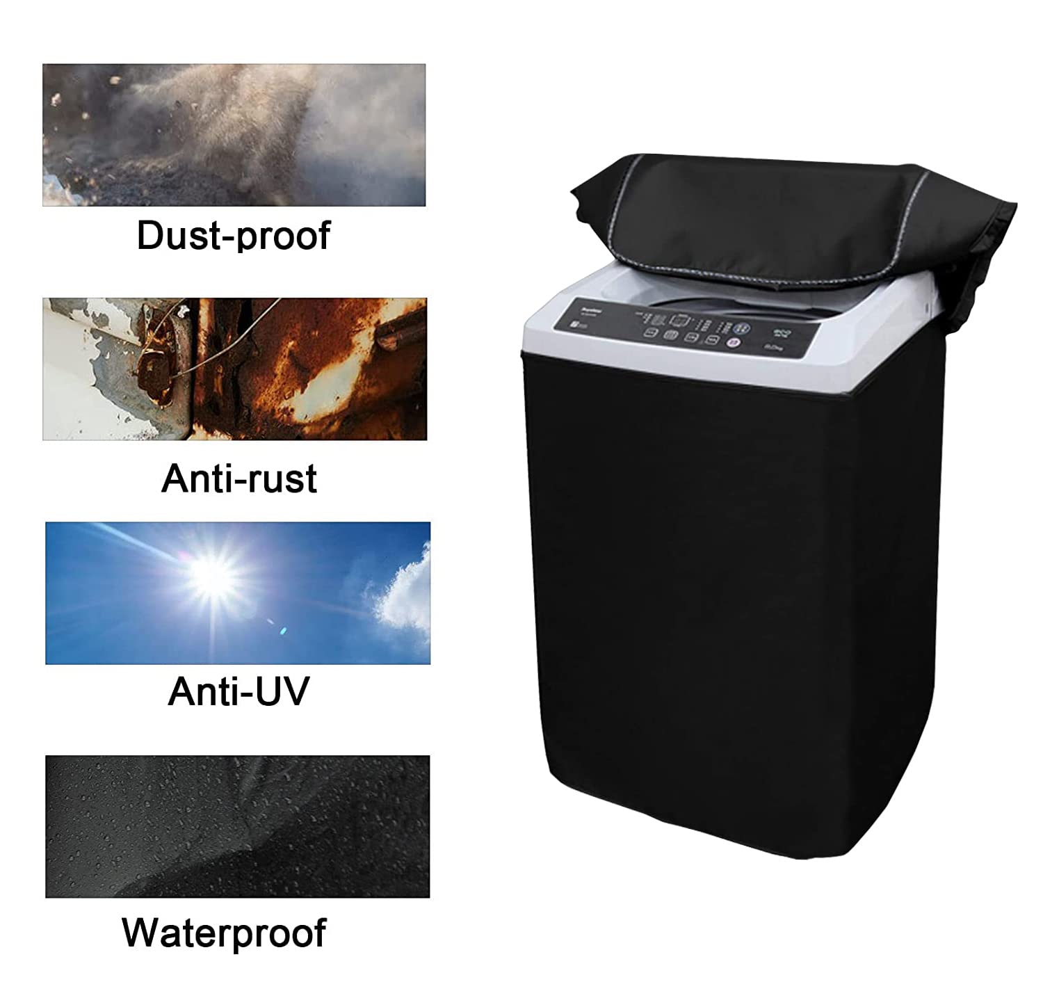 Portable Washing Machine Cover,Top Load Washer Dryer Cover, Washing Appliance Protector(Black) (XL-W23D26H37)