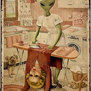 Home Decoration Tin Signs Alien Laundry Today or Naked Tomorrow Funny Bathroom Decor Vintage Art Coffee Bar,Home Restroom Metal Retro Signs Wall Decor Sci-fi Lover Gift 12x8inch