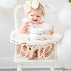 yesswl one wooden sign banner - wooden cutout one logo letters banner for 1st birthday party, wall decor table display baby chair banner, photo prop for baby shower party decorations.