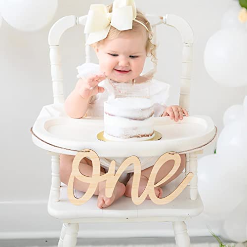 YESSWL One Wooden Sign Banner - Wooden Cutout One Logo Letters Banner for 1st Birthday Party, Wall Decor Table Display Baby Chair Banner, Photo Prop for Baby Shower Party Decorations.