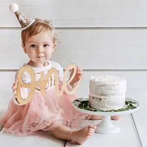 YESSWL One Wooden Sign Banner - Wooden Cutout One Logo Letters Banner for 1st Birthday Party, Wall Decor Table Display Baby Chair Banner, Photo Prop for Baby Shower Party Decorations.