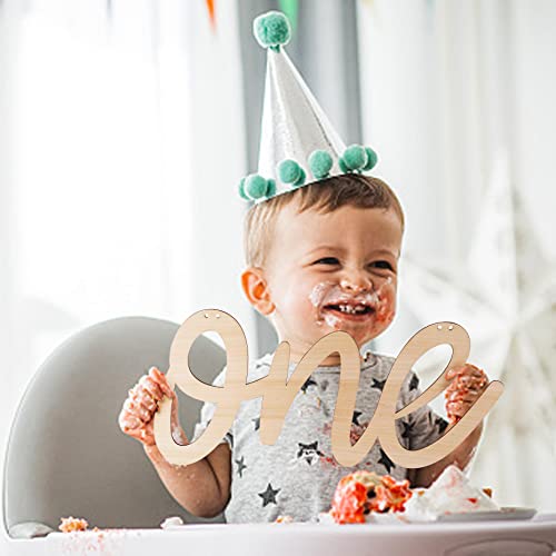 YESSWL One Wooden Sign Banner - Wooden Cutout One Logo Letters Banner for 1st Birthday Party, Wall Decor Table Display Baby Chair Banner, Photo Prop for Baby Shower Party Decorations.