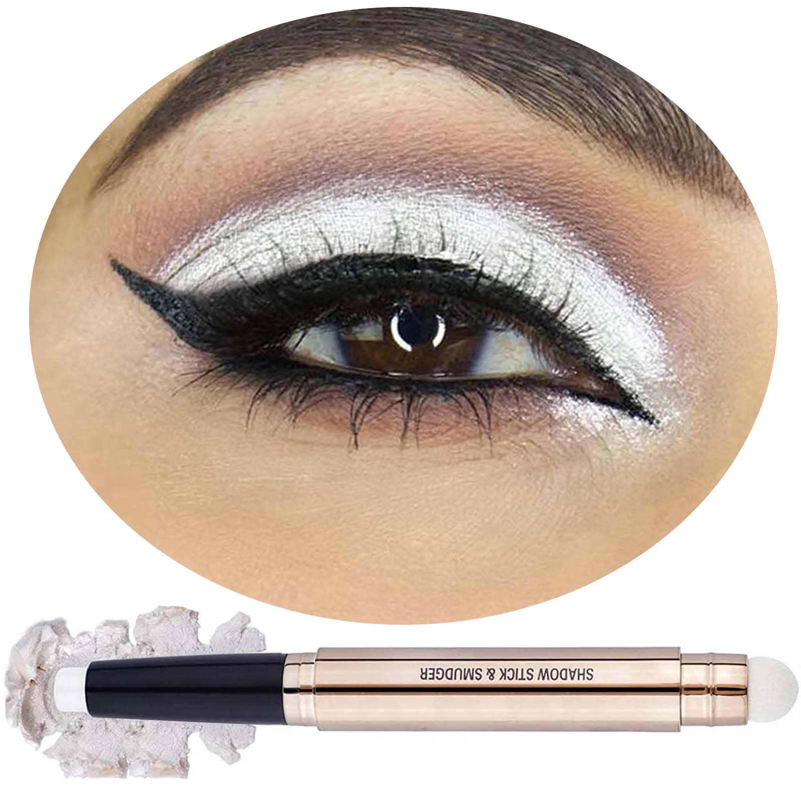 White Eyeshadow Stick Makeup，Cream Shimmer Smooth Glitter Eye Shadow Pencil Base Primer Palette, Waterproof Long Lasting EyeShadow Pen White Liner, Highlighter Stick Multi-Dimensional Eyes Look