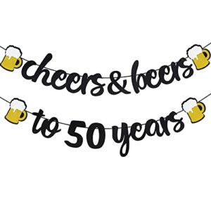 50th birthday decorations cheers to 50 years banner for men women 50th birthday black glitter backdrop wedding anniversary party supplies decorations pre strung (50th)
