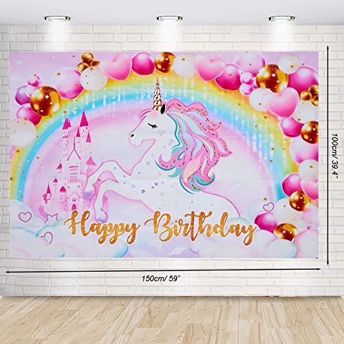 Unicorn Birthday Party Decorations Girls - 110PCS Unicorn Party Supplies, Balloon Arch Garland Kit with Unicorn Rainbow Birthday Backdrop, Unicorn Tablecloth, Birthday Balloons, Confetti Balloons