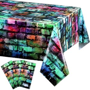 colorful brick tablecloth 54 x 108 inches retro brick table cover graffiti brick table cloth for 80s 90s hip hop disco (3 pcs)