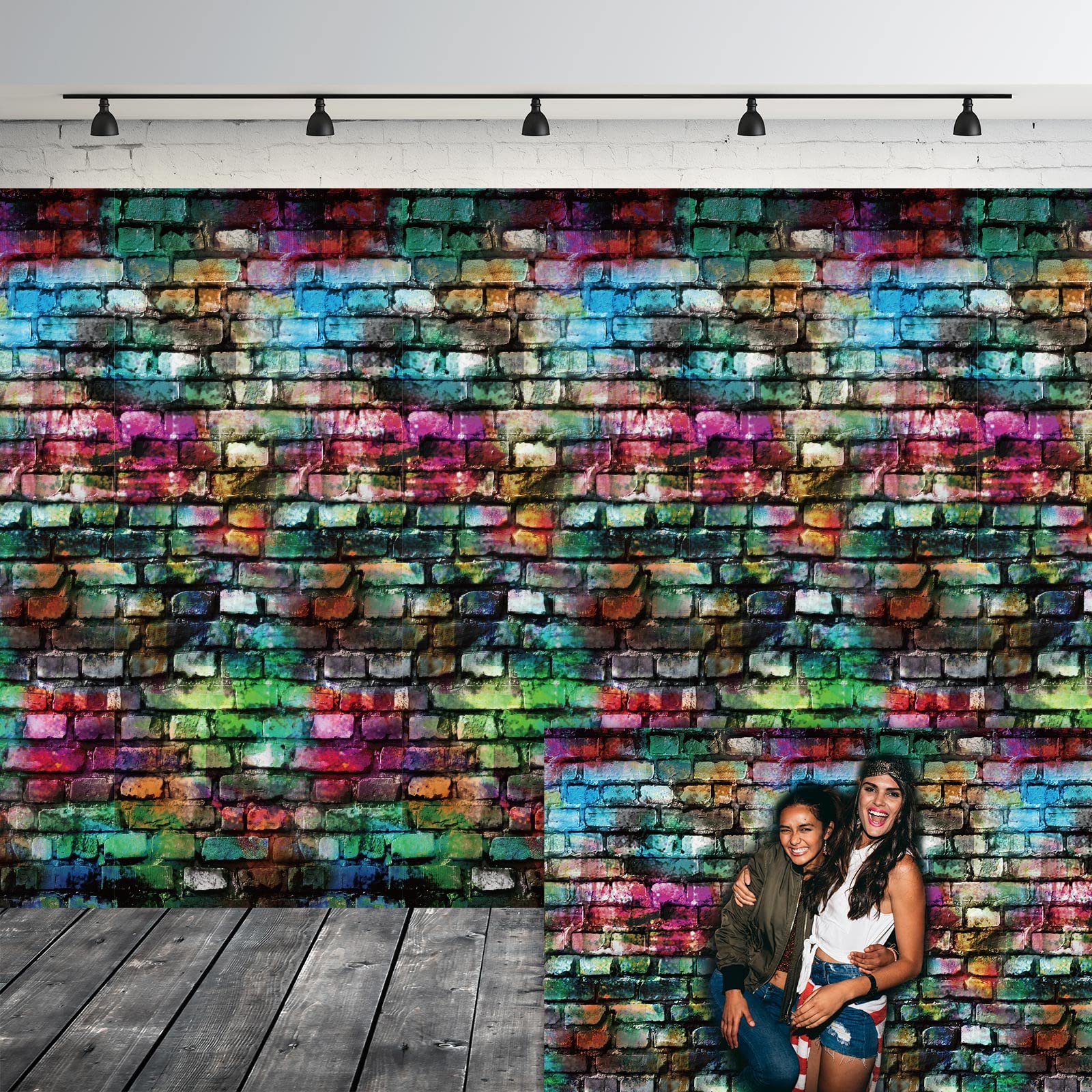 Colorful Brick Tablecloth 54 x 108 Inches Retro Brick Table Cover Graffiti Brick Table Cloth for 80s 90s Hip Hop Disco (3 Pcs)
