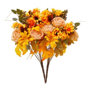 anna's whimsy 2 pcs fall artificial flowers, fall decor silk flowers bouquet for home wedding thanksgiving decoration (golden, 2)