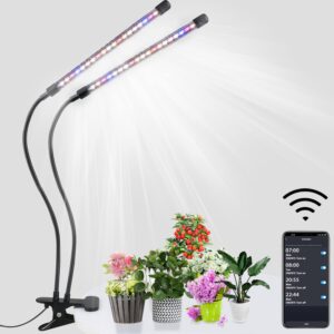 lurious led grow lights for indoor plants full spectrum, smart wifi led grow light with timer, dimmable clip on grow light app/voice control, compatible with alexa/google/siri (2 tube)